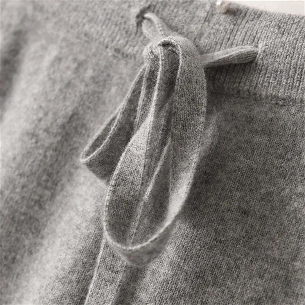 Women's Cashmere Wide Leg Pants Winter Basic Soft Warm Casual Trousers 100% Merino Wool Knitwear Pants
