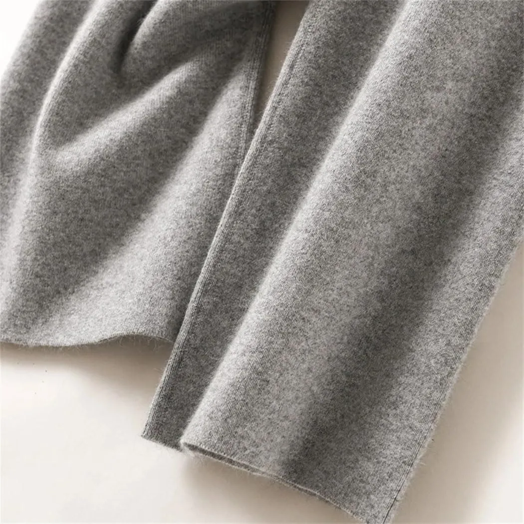 Women's Cashmere Wide Leg Pants Winter Basic Soft Warm Casual Trousers 100% Merino Wool Knitwear Pants