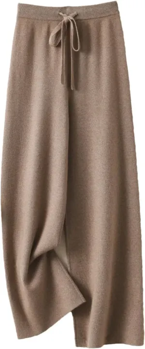 Women's Cashmere Wide Leg Pants Winter Basic Soft Warm Casual Trousers 100% Merino Wool Knitwear Pants