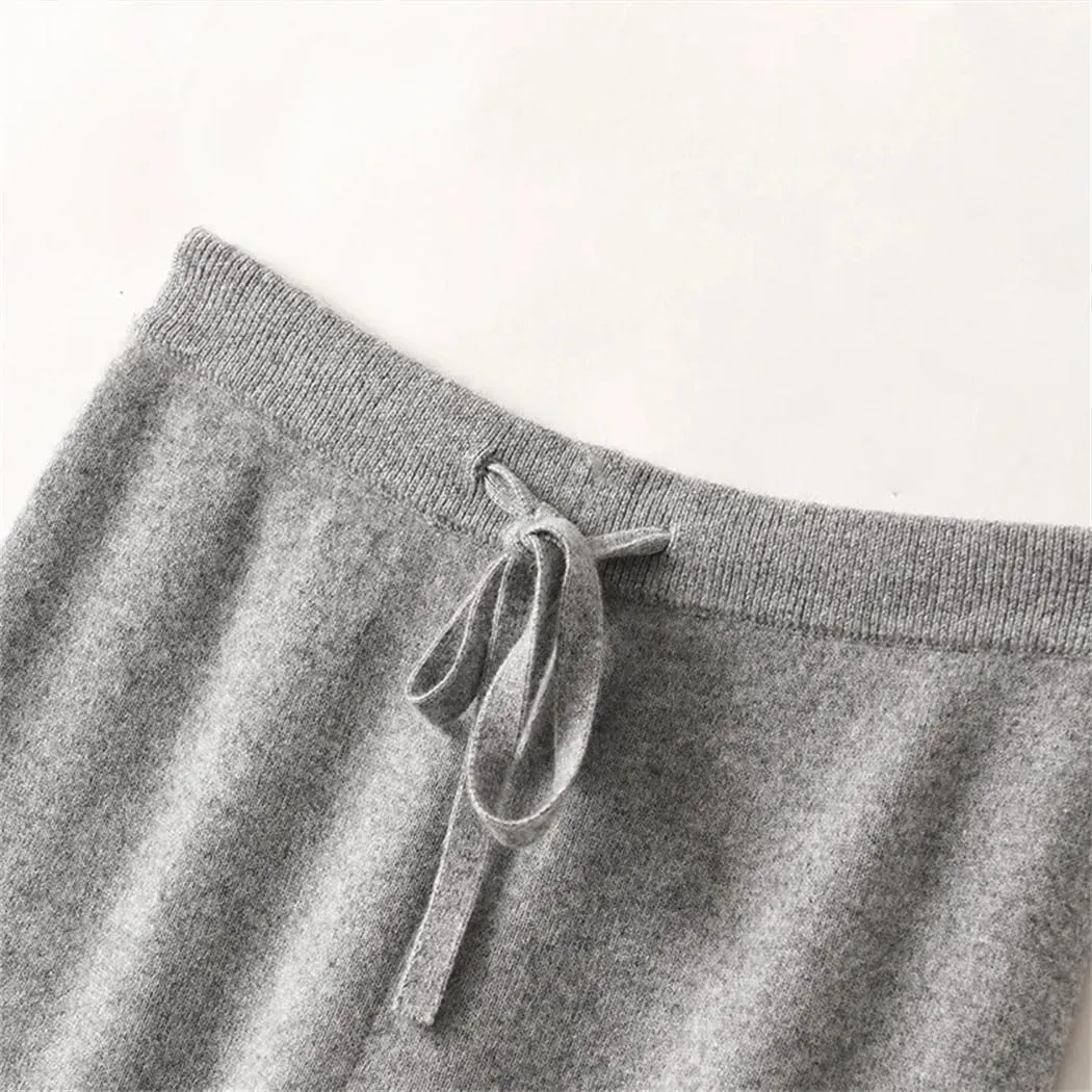 Women's Cashmere Wide Leg Pants Winter Basic Soft Warm Casual Trousers 100% Merino Wool Knitwear Pants