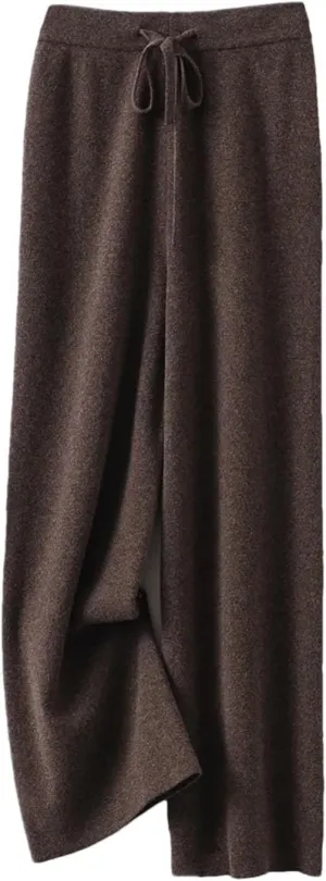 Women's Cashmere Wide Leg Pants Winter Basic Soft Warm Casual Trousers 100% Merino Wool Knitwear Pants