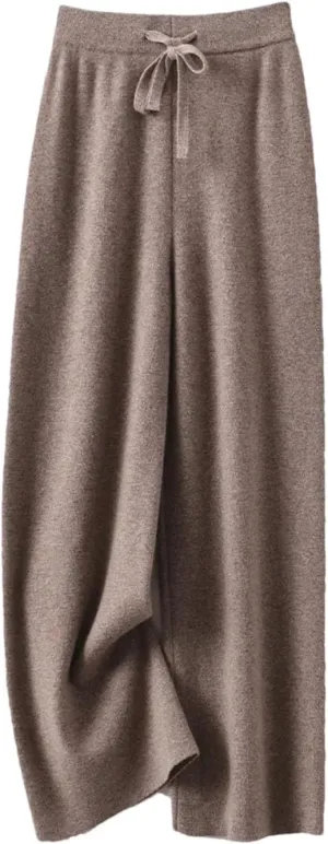 Women's Cashmere Wide Leg Pants Winter Basic Soft Warm Casual Trousers 100% Merino Wool Knitwear Pants