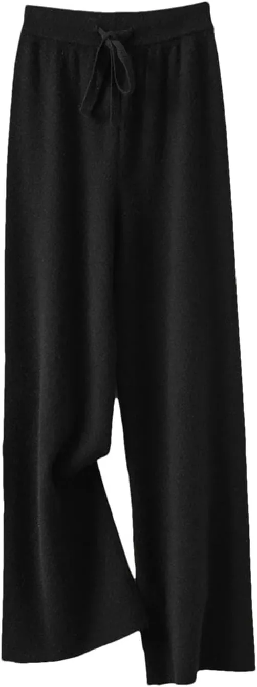 Women's Cashmere Wide Leg Pants Winter Basic Soft Warm Casual Trousers 100% Merino Wool Knitwear Pants