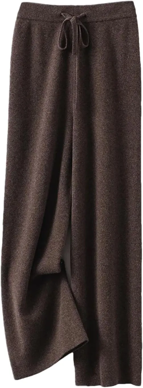 Women's Cashmere Wide Leg Pants Winter Basic Soft Warm Casual Trousers 100% Merino Wool Knitwear Pants