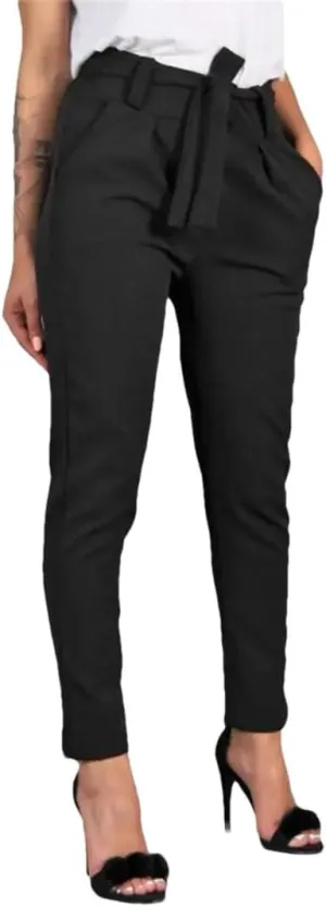 Women's Harem Pants High Waist Elastic Casual Comfortable Cropped Pants with Drawstring