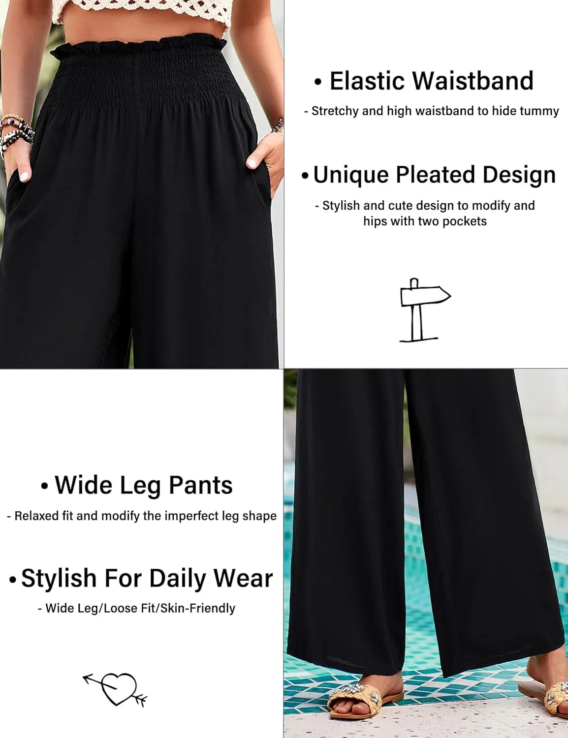 Women's High Waist Linen Palazzo Pants Summer Wide Leg Casual Lounge Trousers Long Pants with Pockets