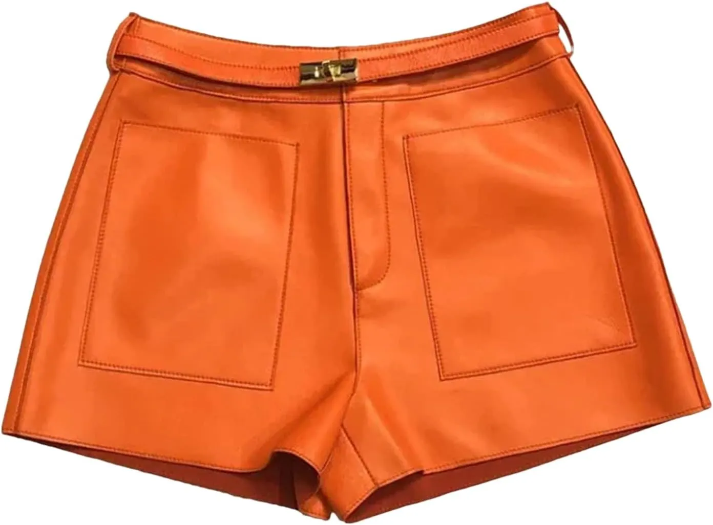 Womens Leather Leather Shorts High Waist All-Season Casual Belted Hot Pants