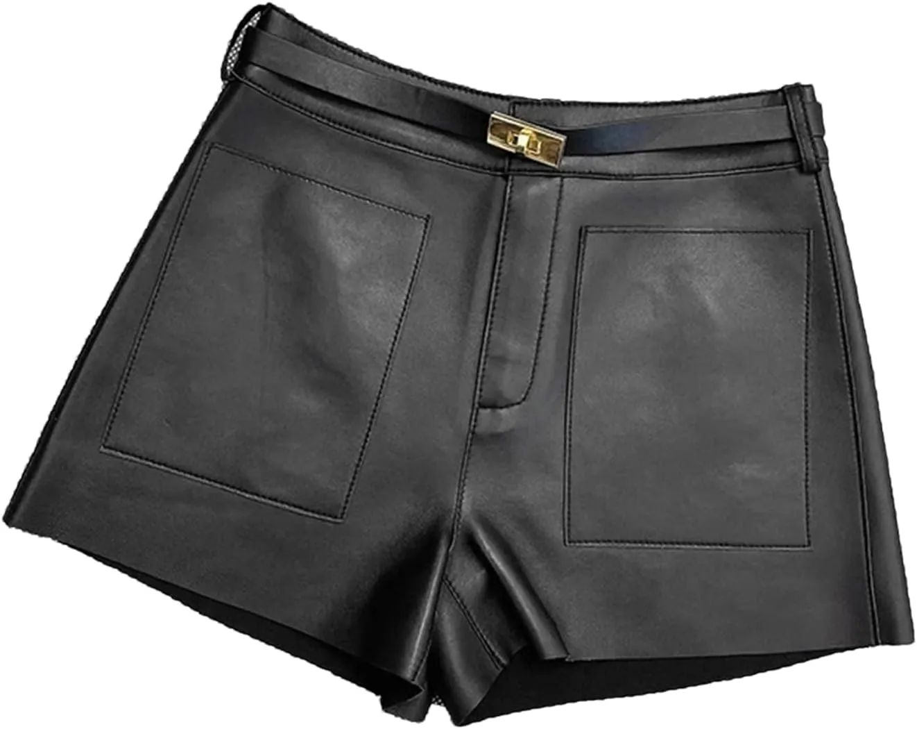 Womens Leather Leather Shorts High Waist All-Season Casual Belted Hot Pants