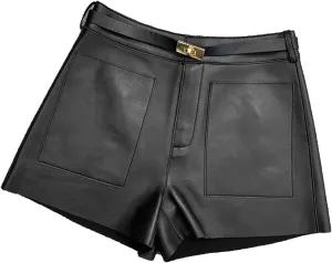 Womens Leather Leather Shorts High Waist All-Season Casual Belted Hot Pants