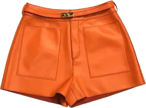 Womens Leather Leather Shorts High Waist All-Season Casual Belted Hot Pants