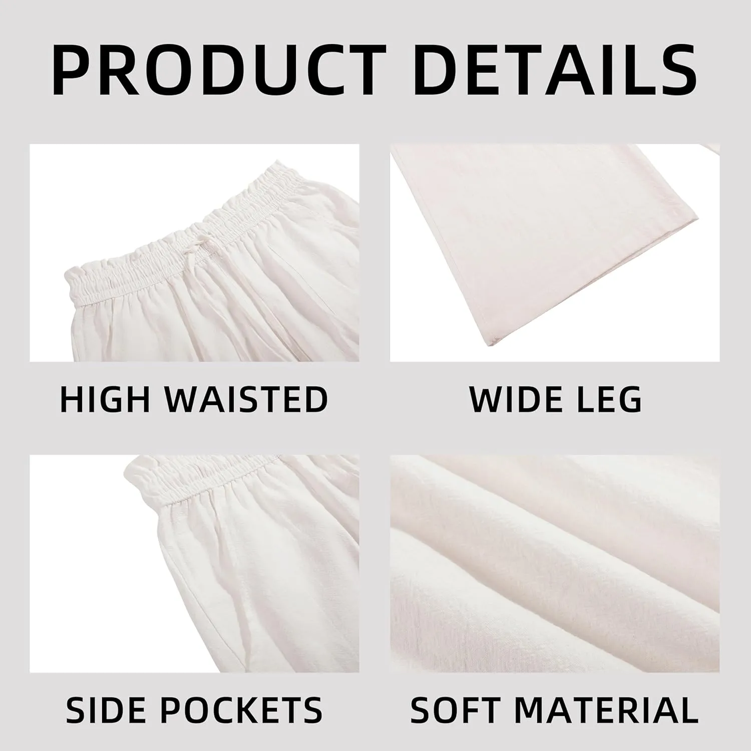 Womens Linen Pants Wide Leg High Waisted Drawstring Casual Flowy Pants with Pockets