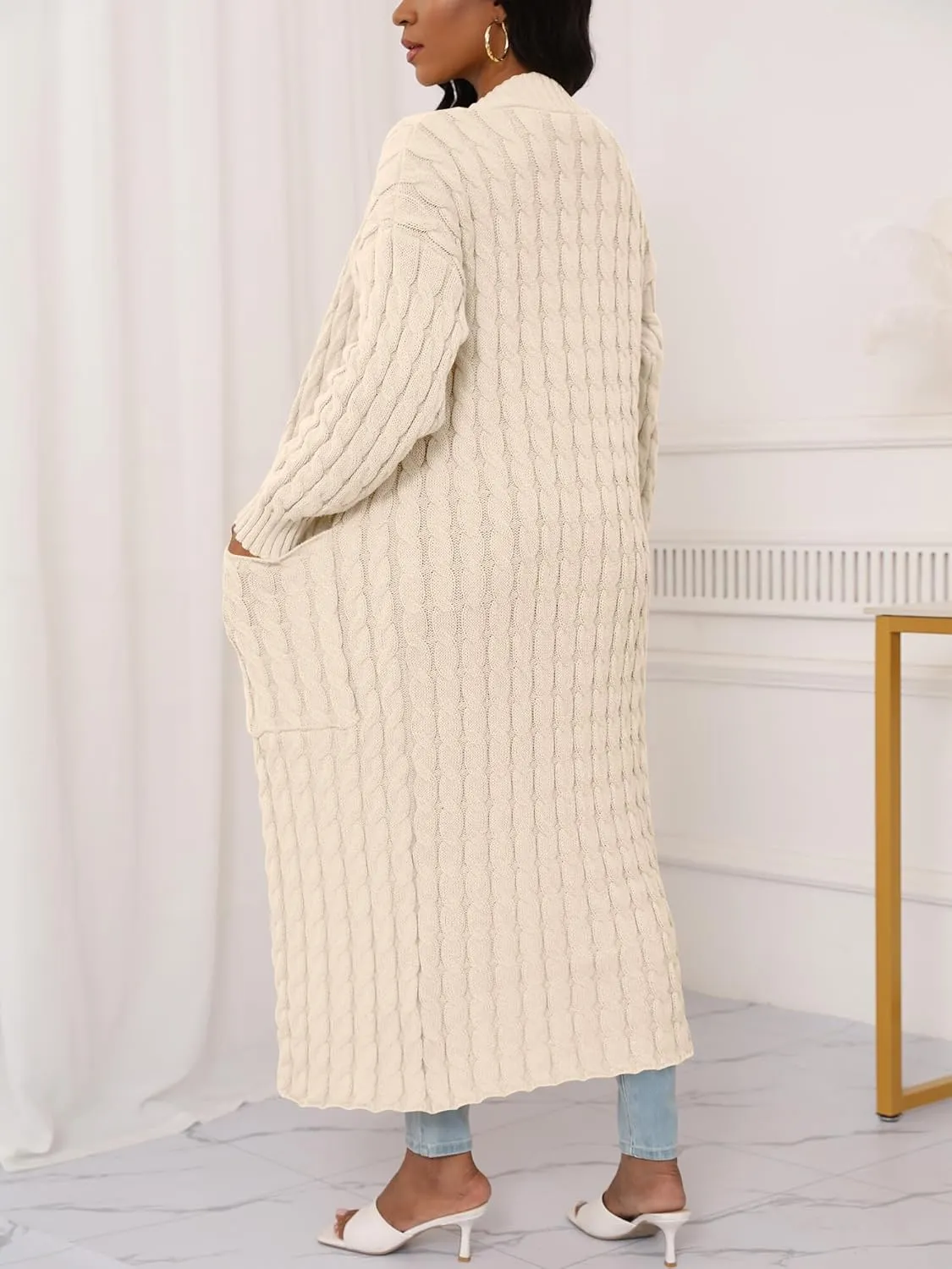 Womens Long Cardigan Sweater Open Front Long Sleeve Chunky Cable Knit Duster Outerwear Maxi 2024 Fall Jacket Coats