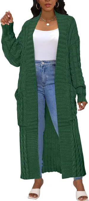 Womens Long Cardigan Sweater Open Front Long Sleeve Chunky Cable Knit Duster Outerwear Maxi 2024 Fall Jacket Coats