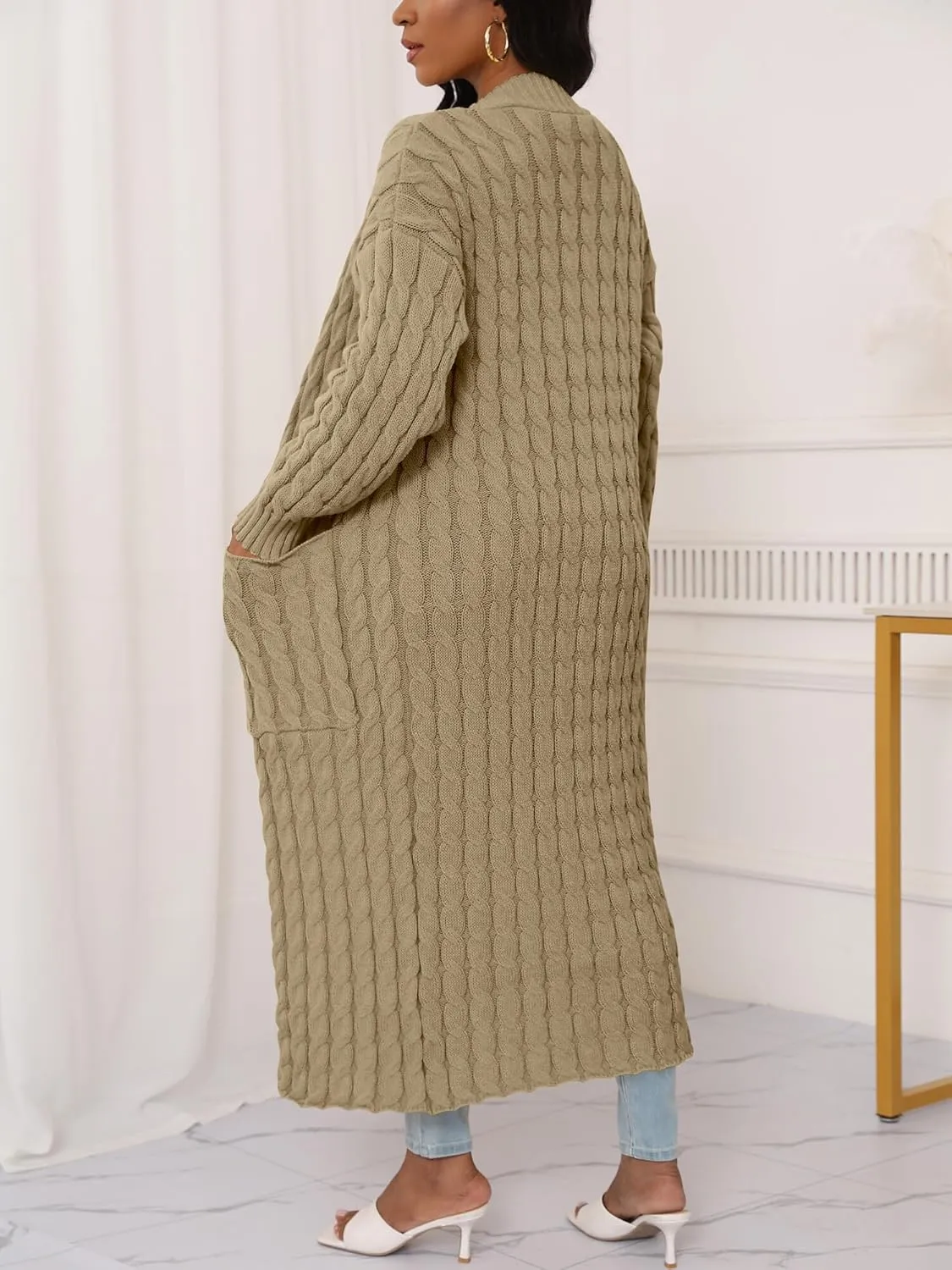 Womens Long Cardigan Sweater Open Front Long Sleeve Chunky Cable Knit Duster Outerwear Maxi 2024 Fall Jacket Coats