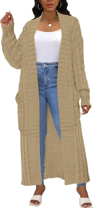 Womens Long Cardigan Sweater Open Front Long Sleeve Chunky Cable Knit Duster Outerwear Maxi 2024 Fall Jacket Coats