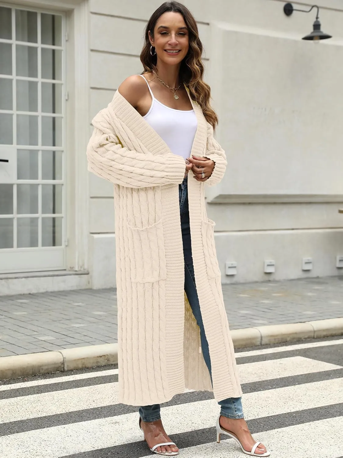 Womens Long Cardigan Sweater Open Front Long Sleeve Chunky Cable Knit Duster Outerwear Maxi 2024 Fall Jacket Coats