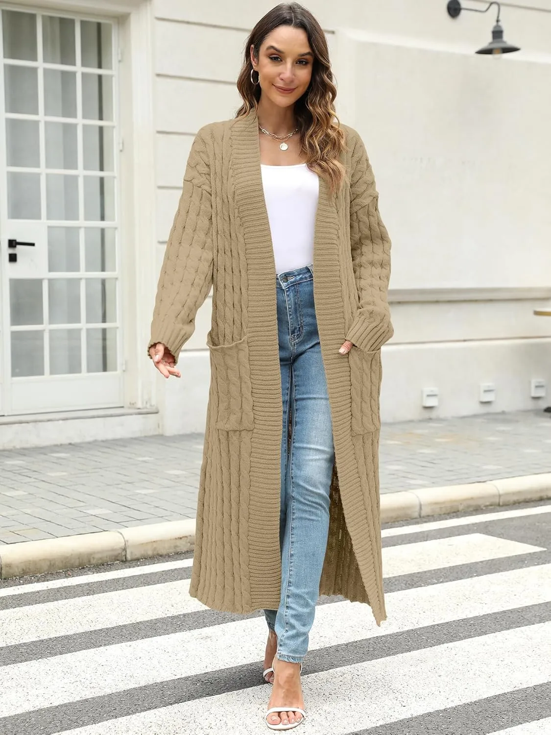 Womens Long Cardigan Sweater Open Front Long Sleeve Chunky Cable Knit Duster Outerwear Maxi 2024 Fall Jacket Coats