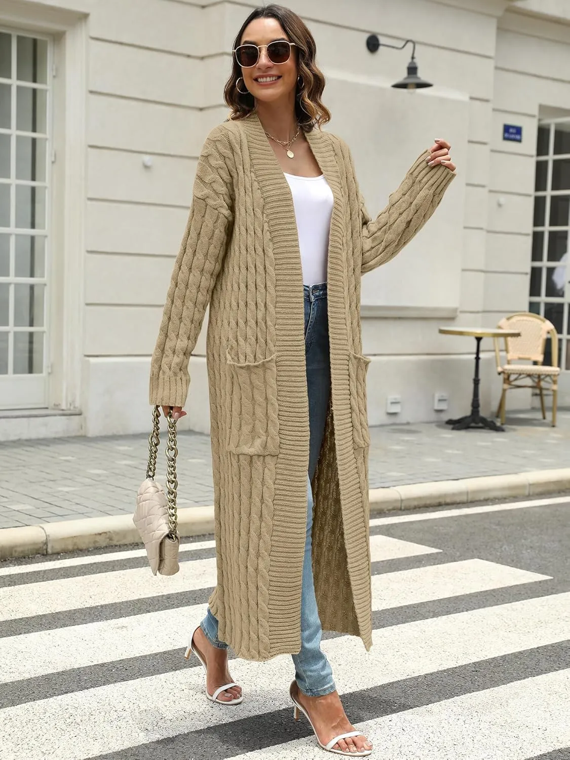 Womens Long Cardigan Sweater Open Front Long Sleeve Chunky Cable Knit Duster Outerwear Maxi 2024 Fall Jacket Coats