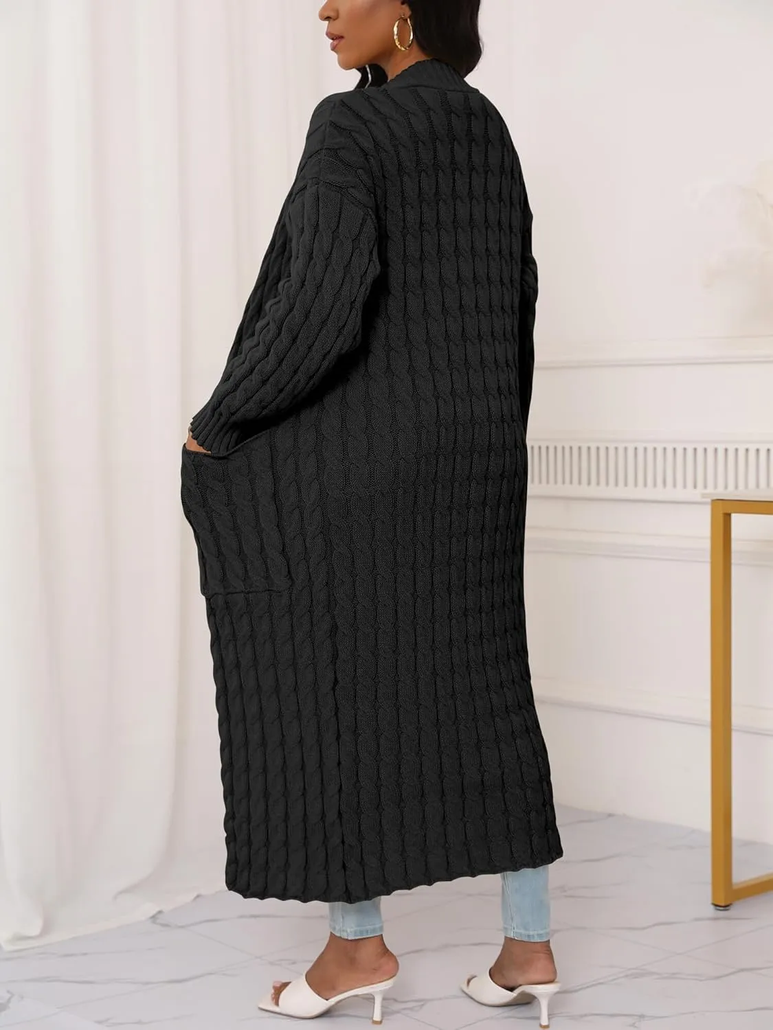 Womens Long Cardigan Sweater Open Front Long Sleeve Chunky Cable Knit Duster Outerwear Maxi 2024 Fall Jacket Coats