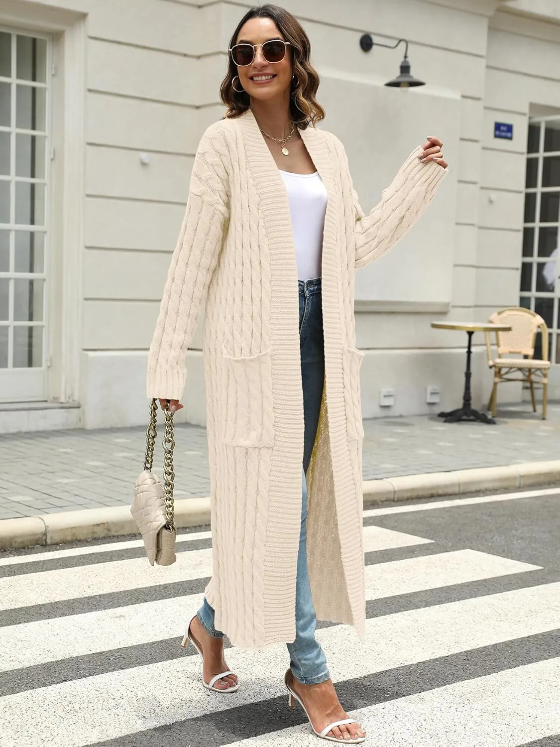Womens Long Cardigan Sweater Open Front Long Sleeve Chunky Cable Knit Duster Outerwear Maxi 2024 Fall Jacket Coats