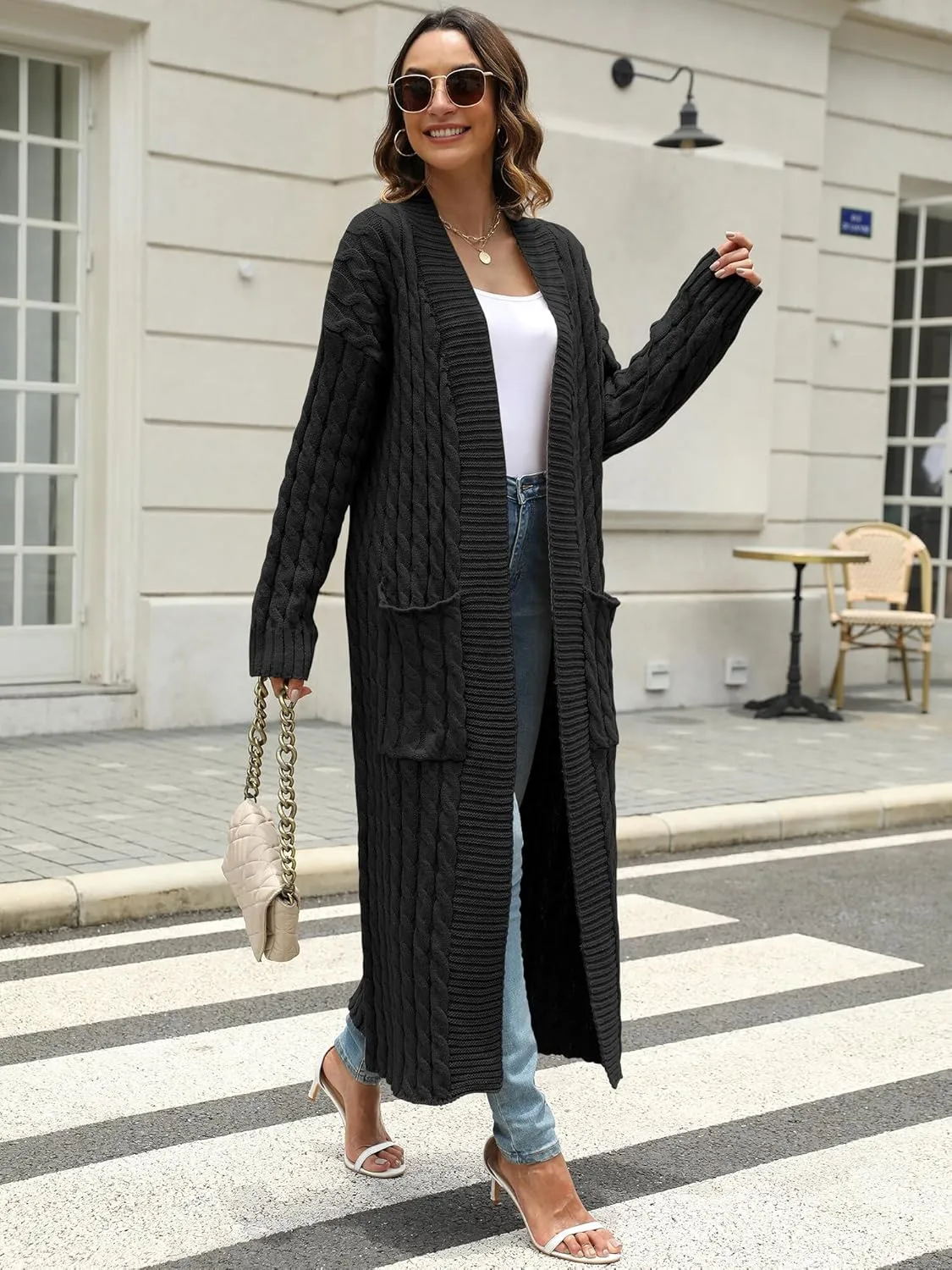 Womens Long Cardigan Sweater Open Front Long Sleeve Chunky Cable Knit Duster Outerwear Maxi 2024 Fall Jacket Coats