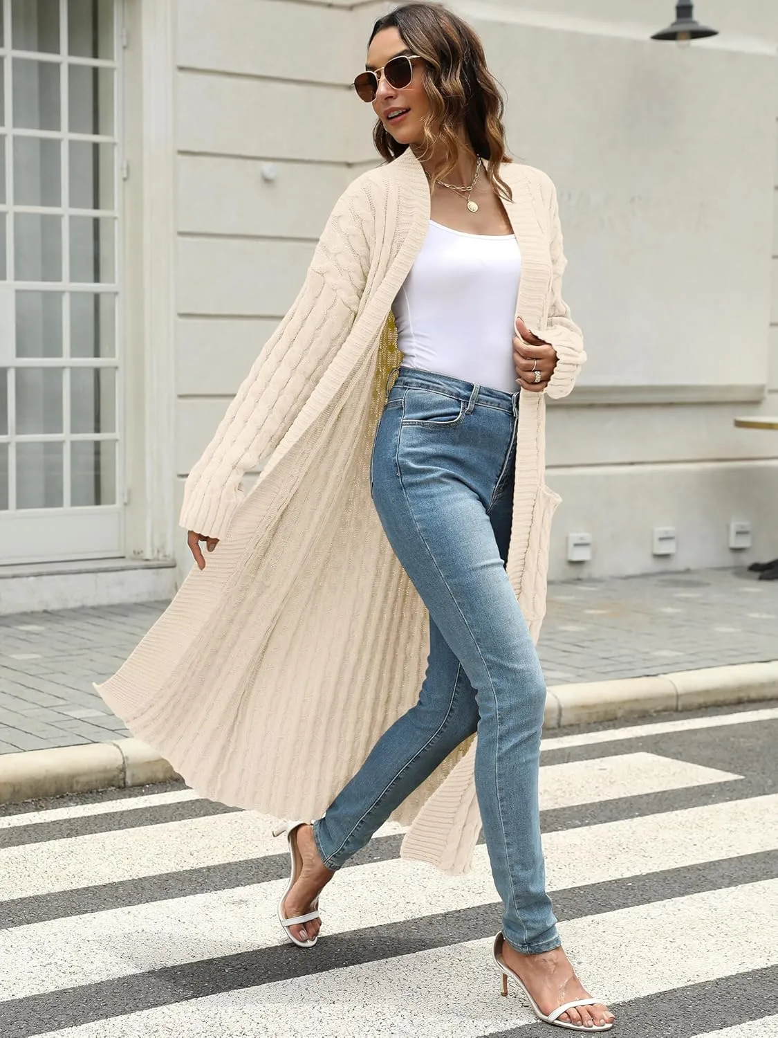 Womens Long Cardigan Sweater Open Front Long Sleeve Chunky Cable Knit Duster Outerwear Maxi 2024 Fall Jacket Coats