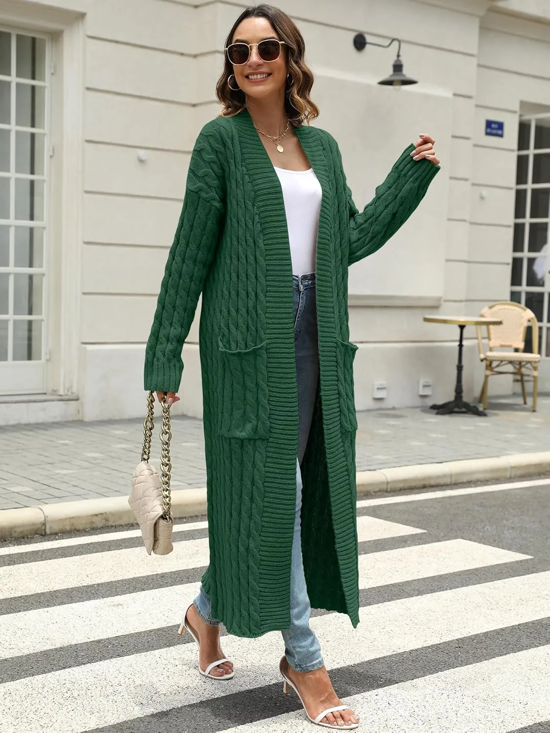 Womens Long Cardigan Sweater Open Front Long Sleeve Chunky Cable Knit Duster Outerwear Maxi 2024 Fall Jacket Coats