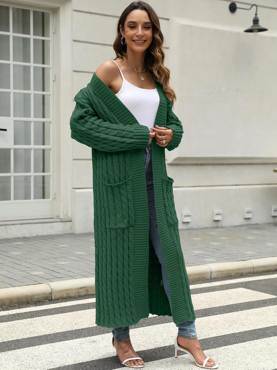 Womens Long Cardigan Sweater Open Front Long Sleeve Chunky Cable Knit Duster Outerwear Maxi 2024 Fall Jacket Coats
