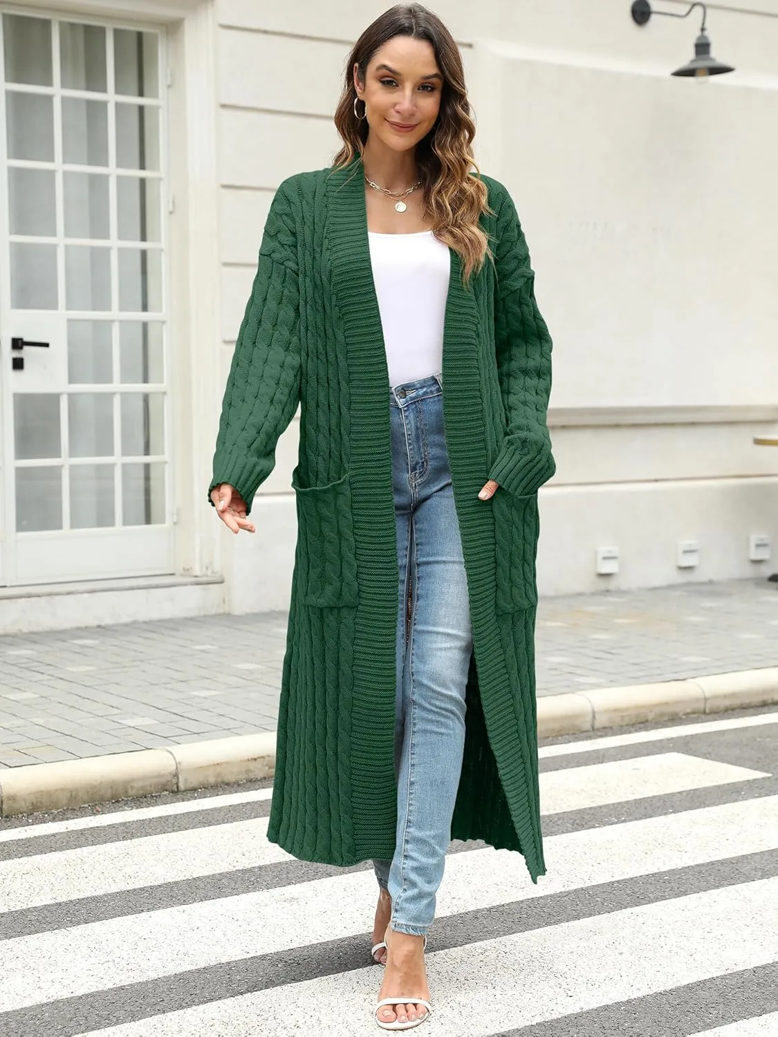 Womens Long Cardigan Sweater Open Front Long Sleeve Chunky Cable Knit Duster Outerwear Maxi 2024 Fall Jacket Coats