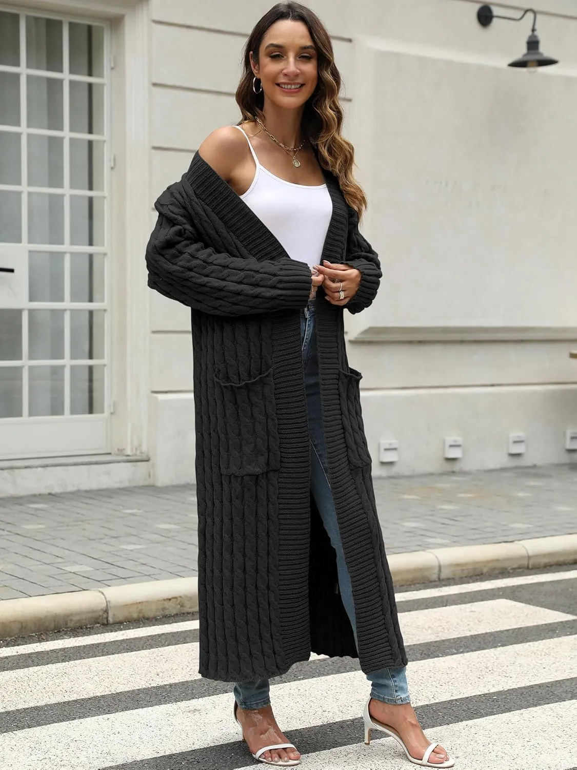 Womens Long Cardigan Sweater Open Front Long Sleeve Chunky Cable Knit Duster Outerwear Maxi 2024 Fall Jacket Coats