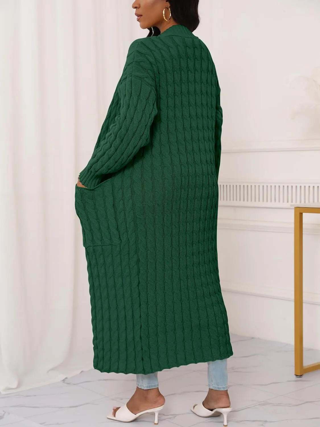 Womens Long Cardigan Sweater Open Front Long Sleeve Chunky Cable Knit Duster Outerwear Maxi 2024 Fall Jacket Coats