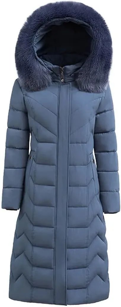 Women's Long Cotton-Padded Winter Parka Coat with Hood for Middle-Aged Mothers