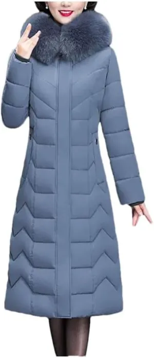 Women's Long Cotton-Padded Winter Parka Coat with Hood for Middle-Aged Mothers
