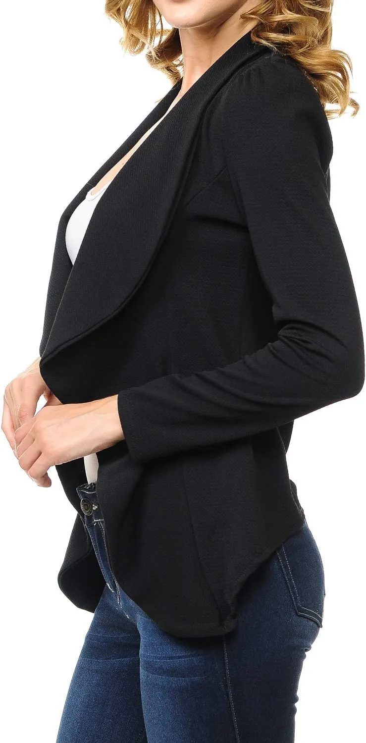 Women's Long Sleeve Classic Draped Open Front Lightweight Blazer(S-3XL)