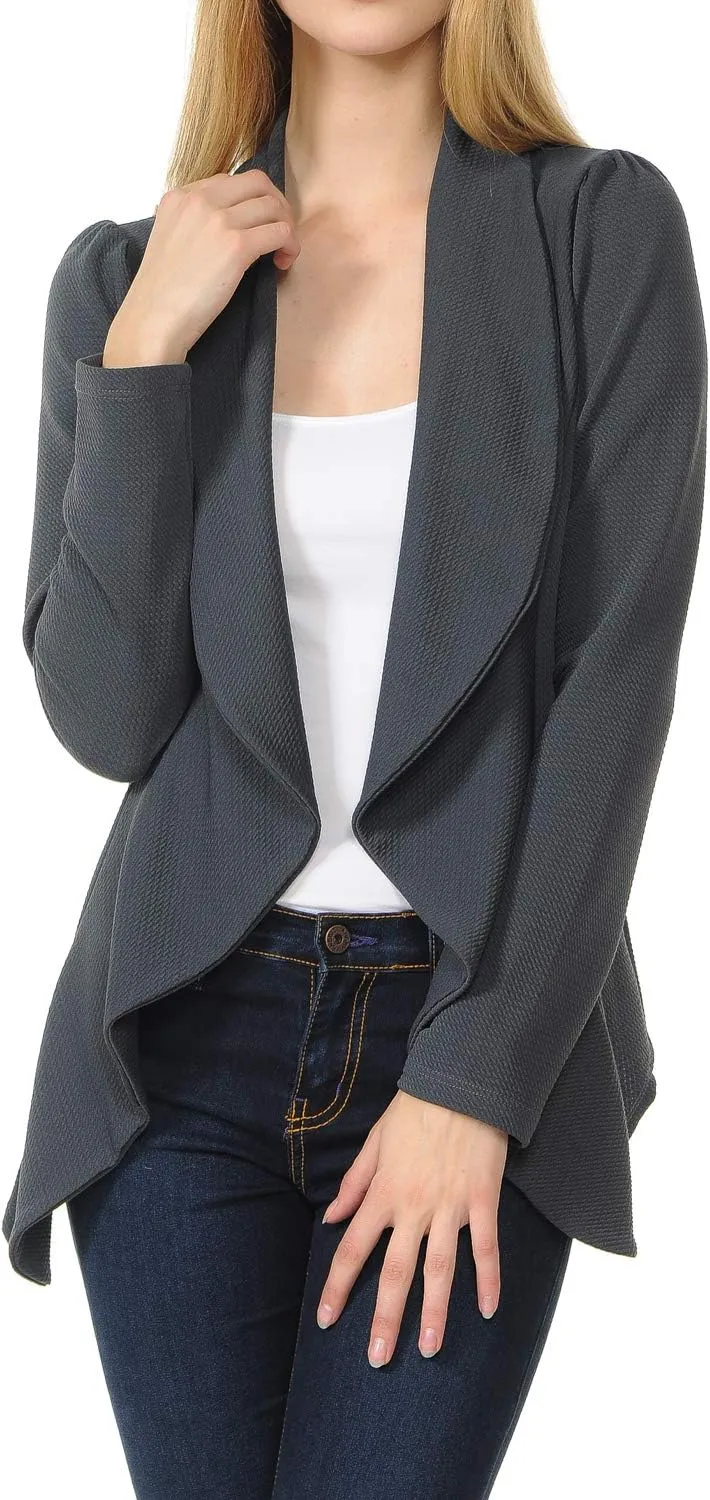 Women's Long Sleeve Classic Draped Open Front Lightweight Blazer(S-3XL)