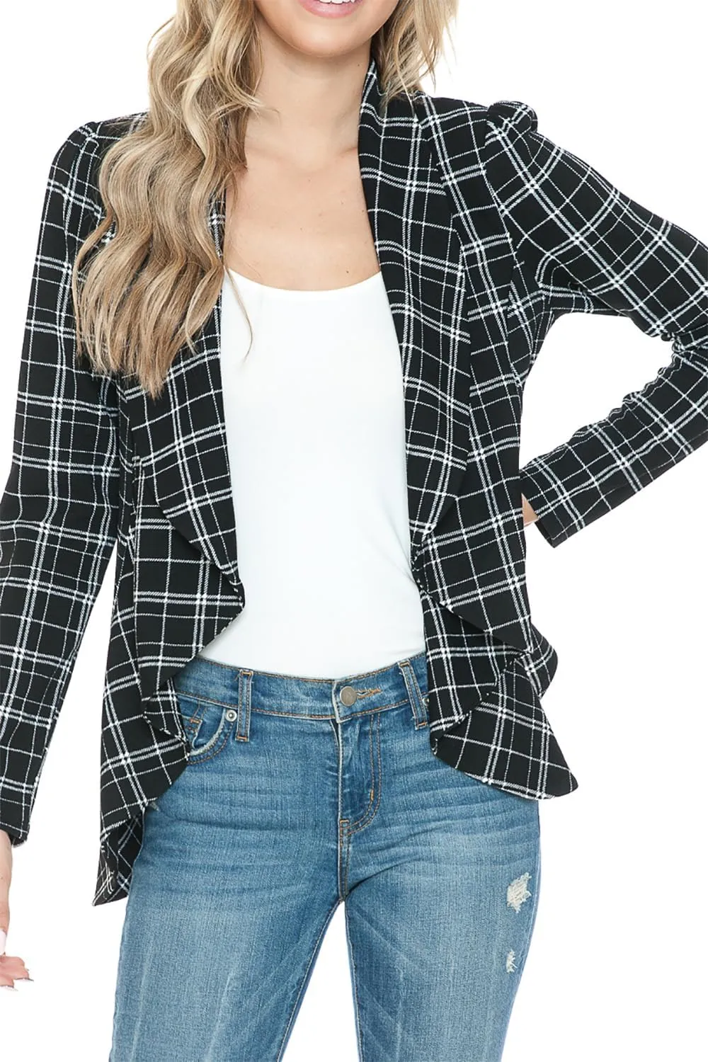 Women's Long Sleeve Classic Draped Open Front Lightweight Blazer(S-3XL)