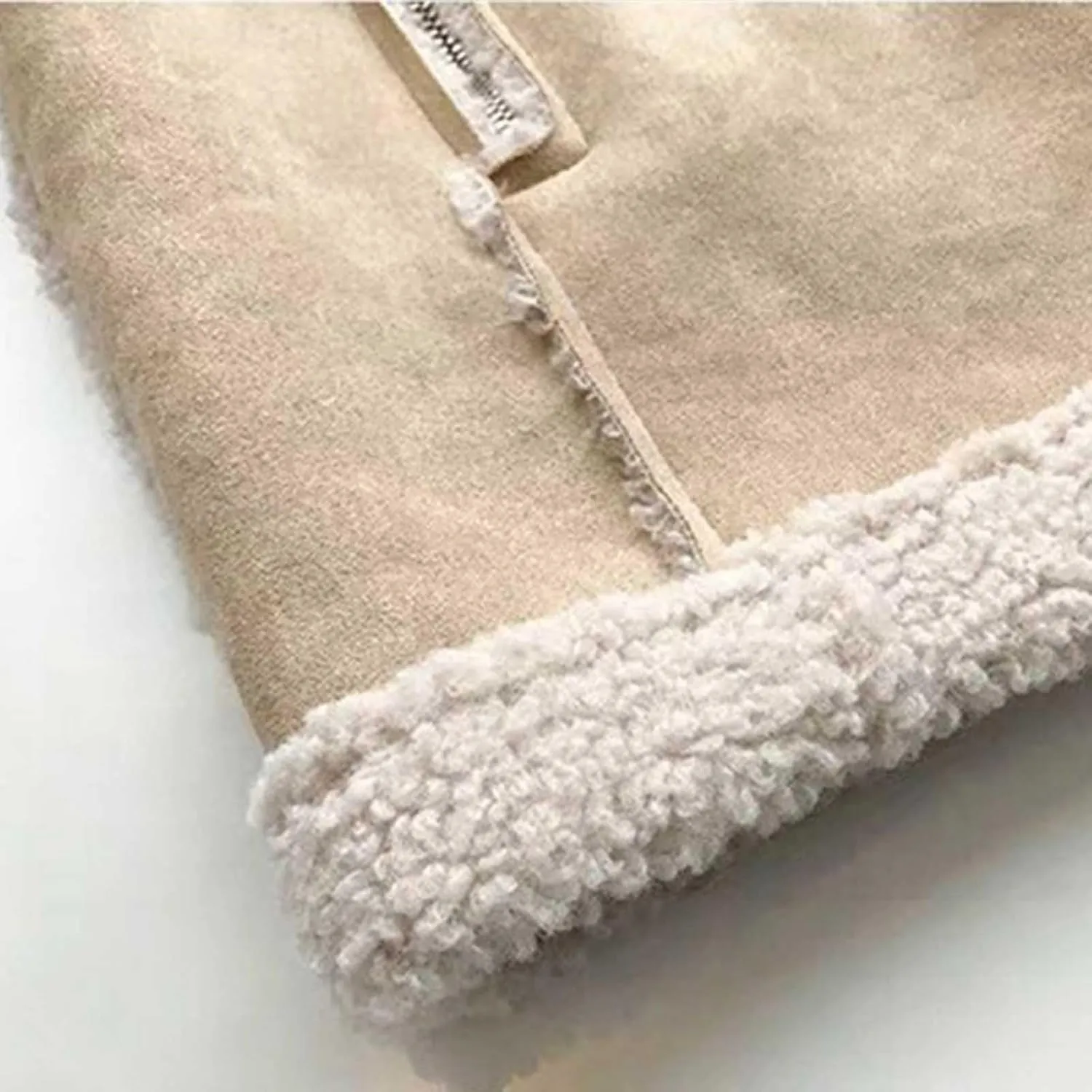 Women's Oversize Winter Suede Sherpa Leather Jacket Zip Up Thick Lambwool Fur Coat with Pockets Warm Fleece Outwear