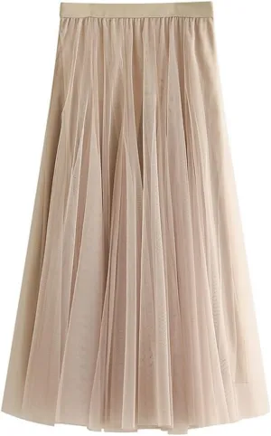 Women's Pleated Skirt, Spring and Summer High-Waisted Models, Adjustable Elastic Band, Breathable and Comfortable