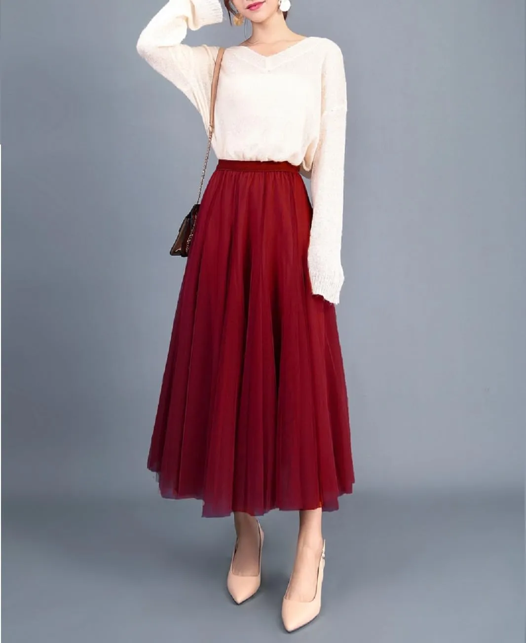 Women's Pleated Skirt, Spring and Summer High-Waisted Models, Adjustable Elastic Band, Breathable and Comfortable
