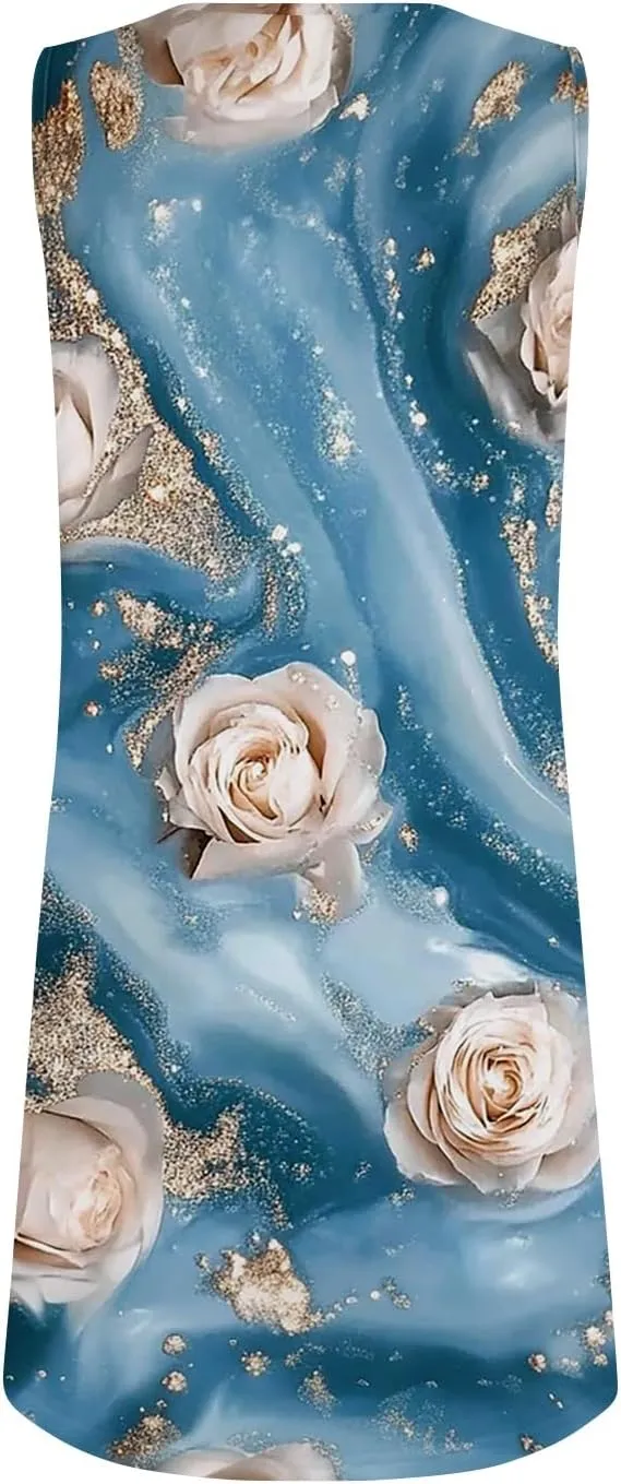 Women's Sleeveless Floral Print Summer Dress Casual Loose Fit Beach Summer with Pockets, Lightweight and Comfortable