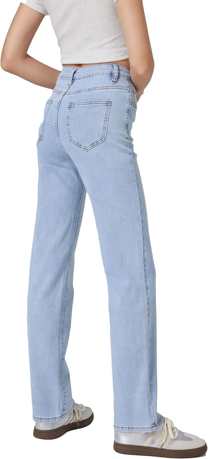 Womens Straight Leg Jeans High Rise Slim Fit and Tummy Control Denim Pants