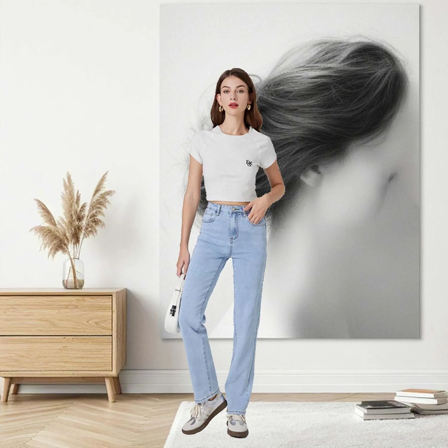 Womens Straight Leg Jeans High Rise Slim Fit and Tummy Control Denim Pants