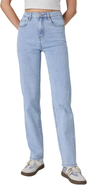 Womens Straight Leg Jeans High Rise Slim Fit and Tummy Control Denim Pants