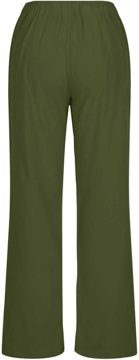 Womens Summer Cotton Pants Dressy Casual High Waisted Drawstring Lounge Trousers Loose Wide Legged Flwoy Beach Pant