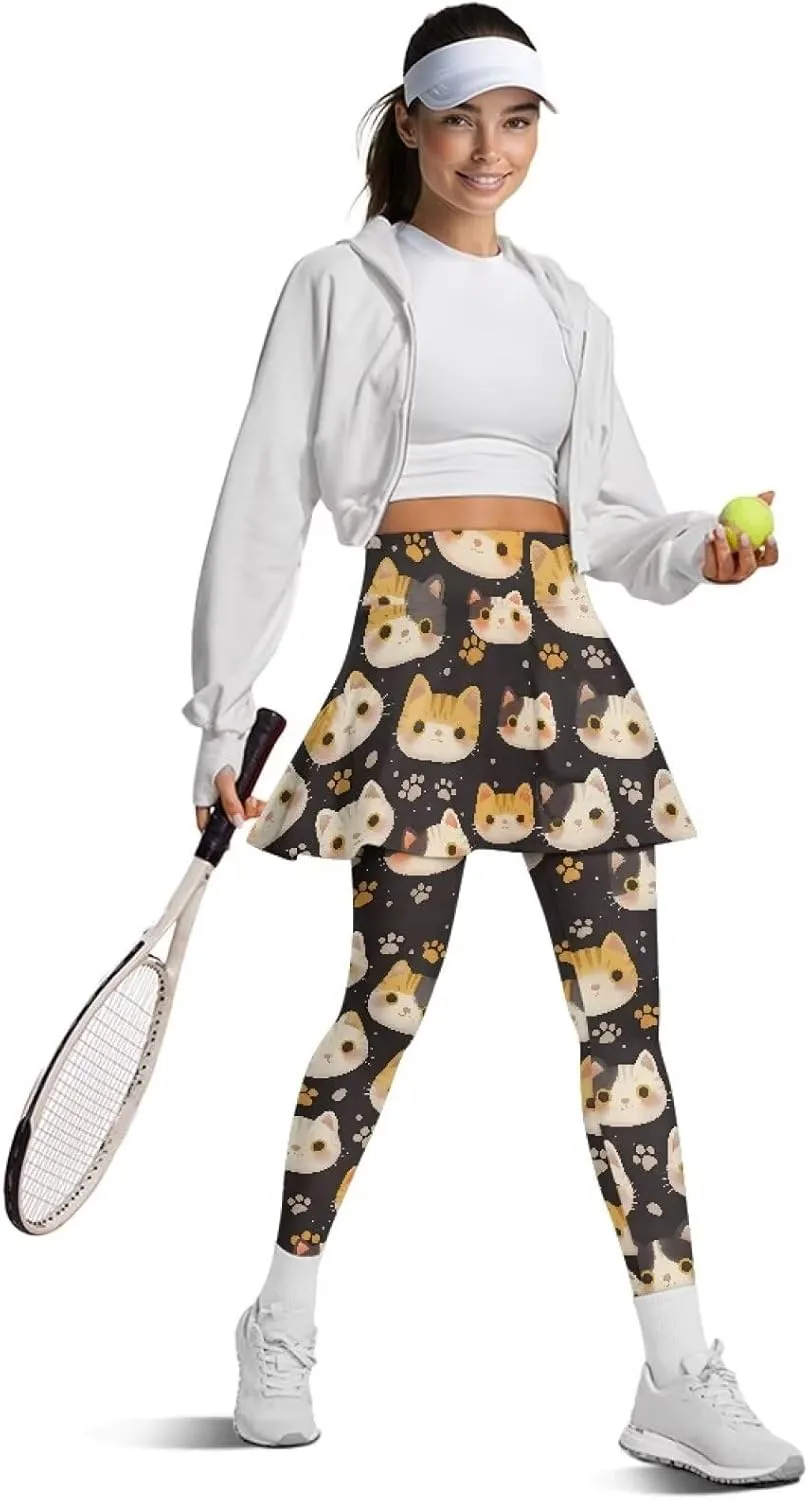 Women's Tennis Leggings with Skirts and Pockets - Soft, Comfortable Athletic Skirt with Leggings