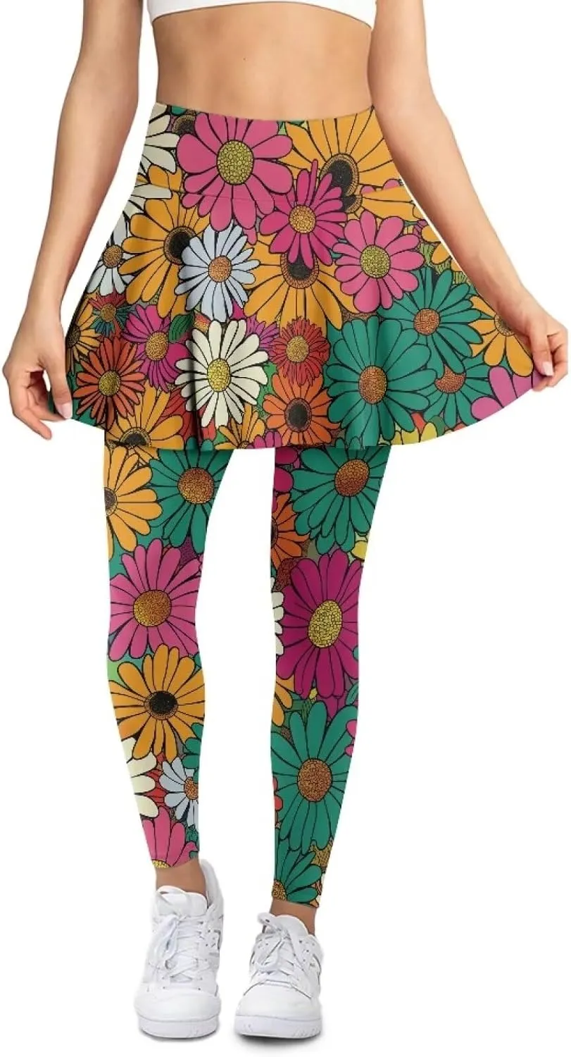 Women's Tennis Leggings with Skirts and Pockets - Soft, Comfortable Athletic Skirt with Leggings