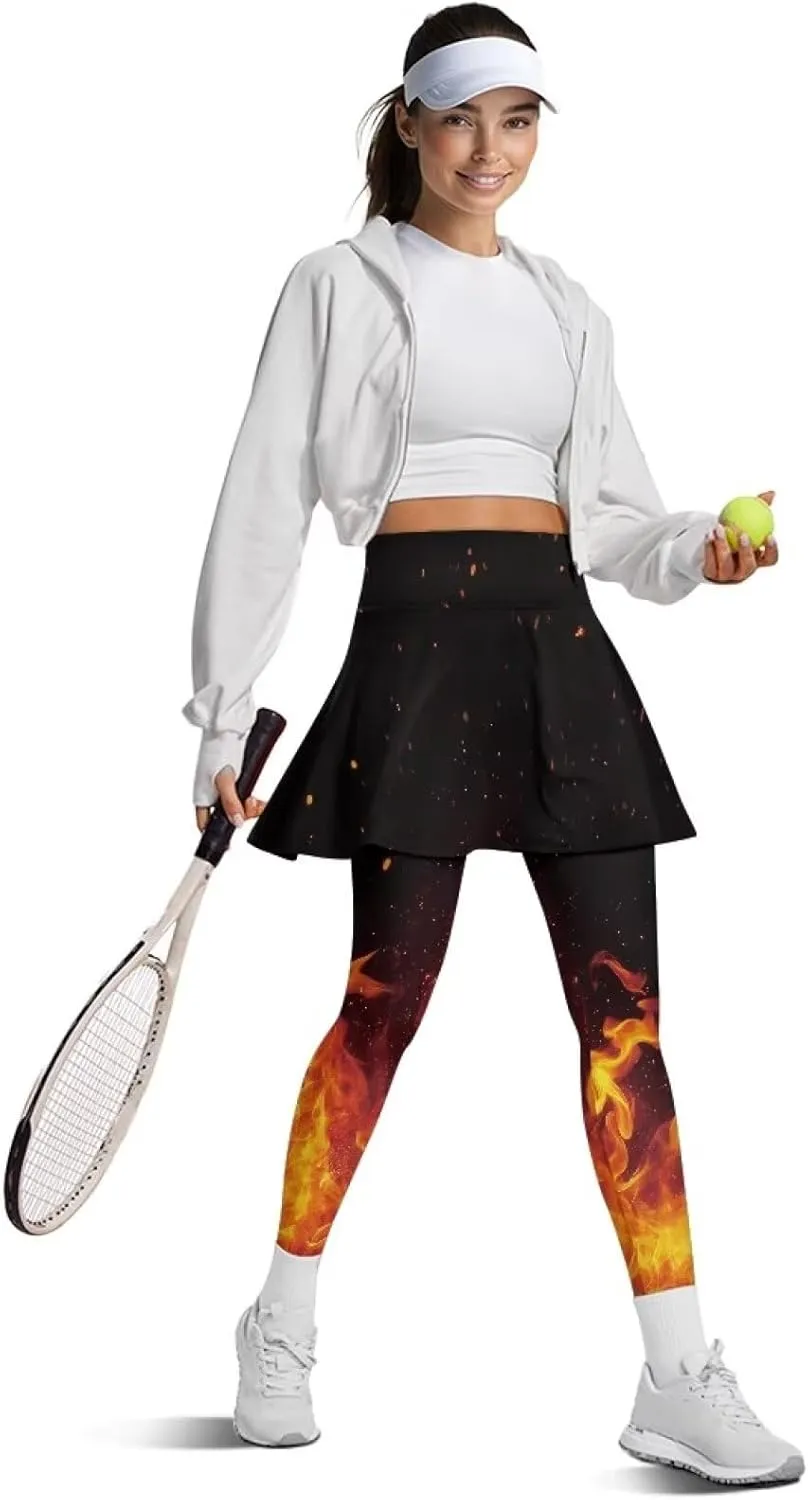 Women's Tennis Leggings with Skirts and Pockets - Soft, Comfortable Athletic Skirt with Leggings