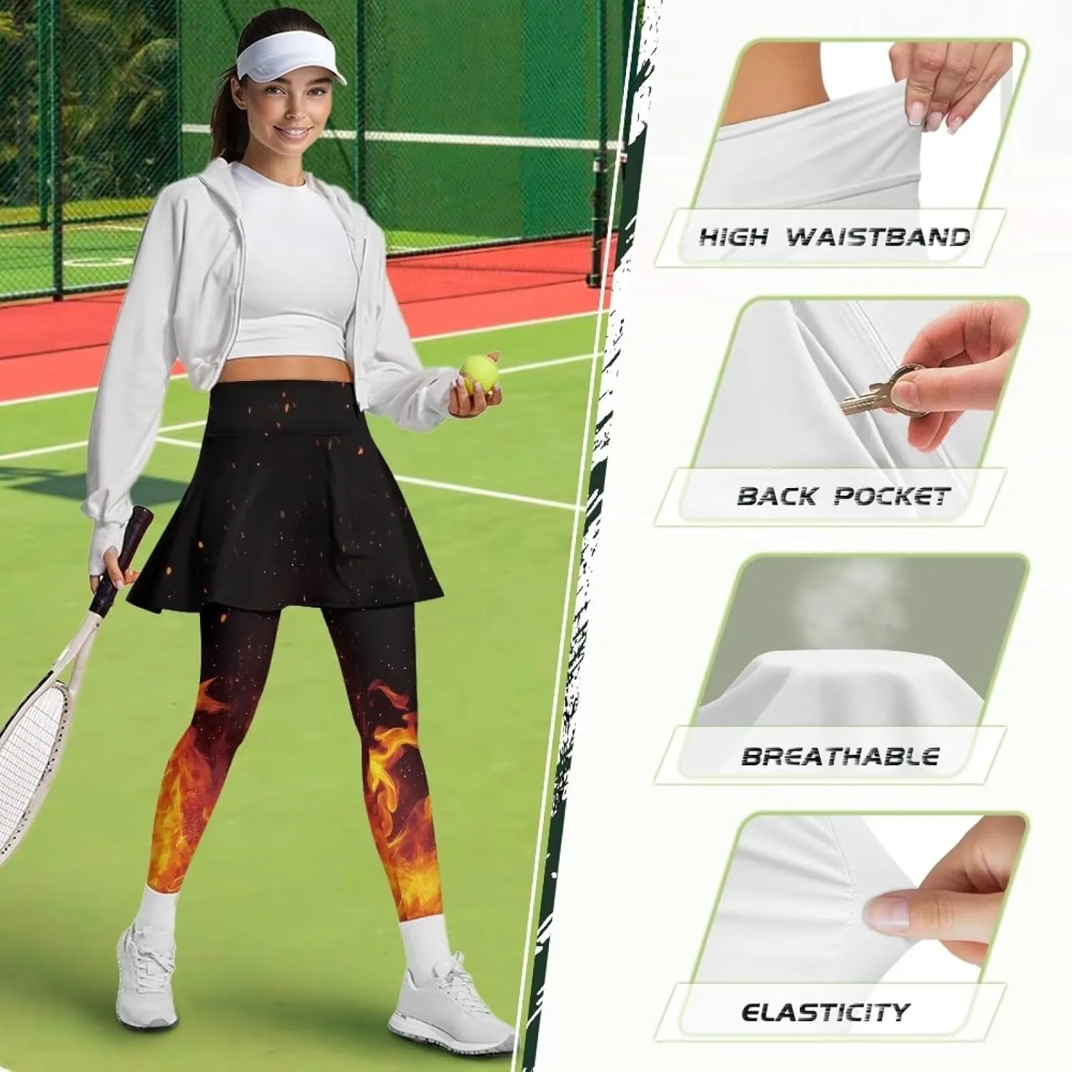 Women's Tennis Leggings with Skirts and Pockets - Soft, Comfortable Athletic Skirt with Leggings