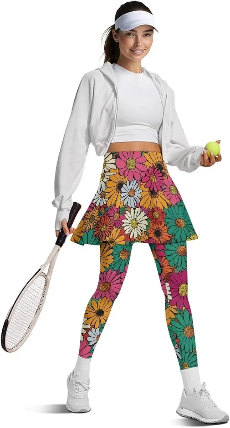 Women's Tennis Leggings with Skirts and Pockets - Soft, Comfortable Athletic Skirt with Leggings
