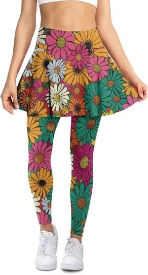 Women's Tennis Leggings with Skirts and Pockets - Soft, Comfortable Athletic Skirt with Leggings
